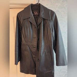 New York By Winlit Womens Black Leather Long Sleeve Button Front Jacket Size M